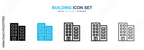 Building icons vector collection in black and blue colors on white background