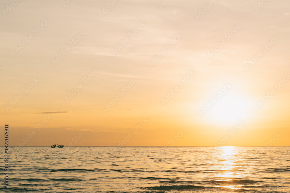 Boats on the sea during sunset in Cambodia Boats on the sea during sunset in Cambodia