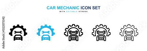 Car mechanic icons vector collection in black and blue colors on white background