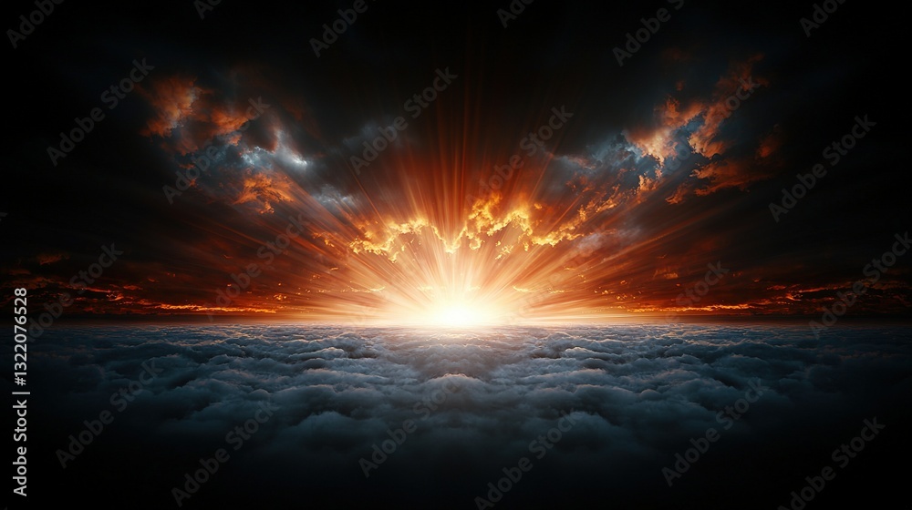 Obraz premium Sun shining brightly through white-orange clouds in sky above