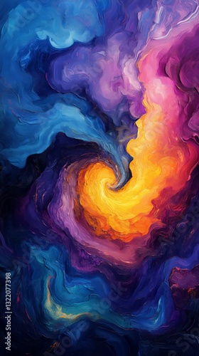 Colorful Abstract Design With Swirling Patterns in Vibrant Hues of Blue, Oran...