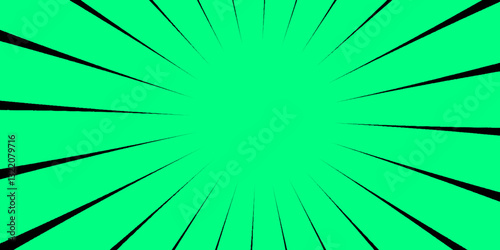 Abstract background with green fondant color. Sunburst Pattern. Green sunburst background. Green and black rays in the black background.  Perfect for card backgrounds, book covers, posters, banners. 