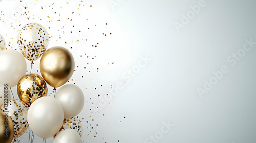 Wallpaper Mural Festive Celebration With Shiny Gold And White Balloons With Falling Gold Confetti On A Light Gray Background Torontodigital.ca
