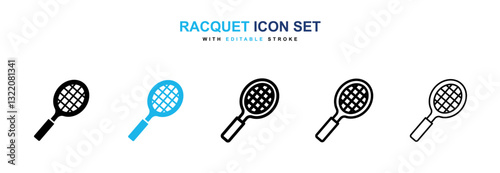 Racquet icons vector collection in black and blue colors on white background