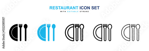 Restaurant icons vector collection in black and blue colors on white background