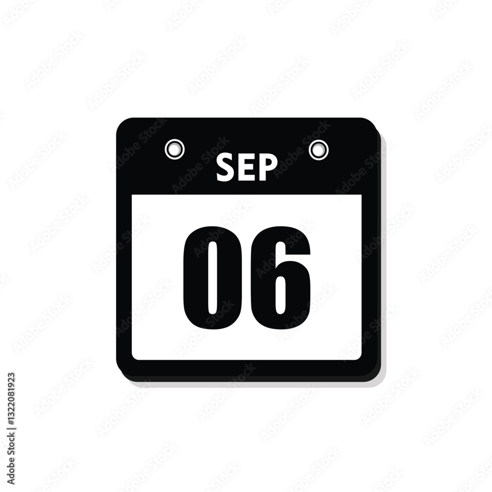calender icon, 06 september icon with white background calender icon, 06 september icon with white background