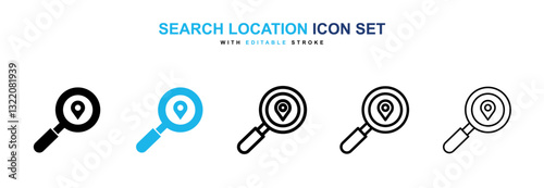 Search Location icons vector collection in black and blue colors on white background