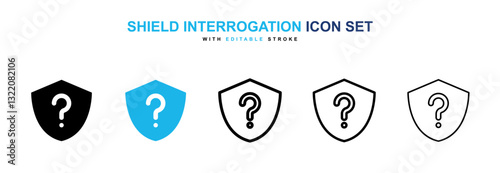 Shield interrogation icons vector collection in black and blue colors on white background