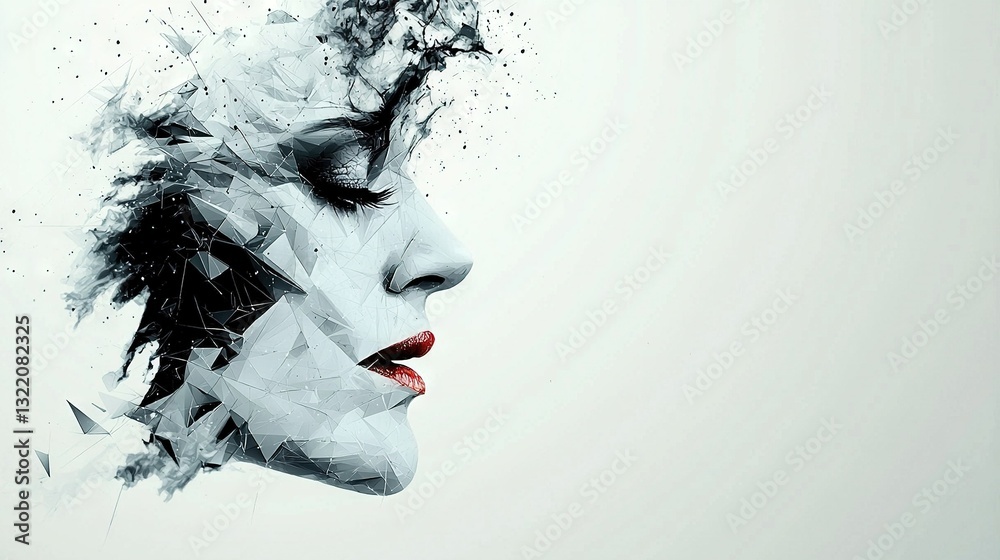 Fototapeta premium A woman's face with black and white paint splashed on it