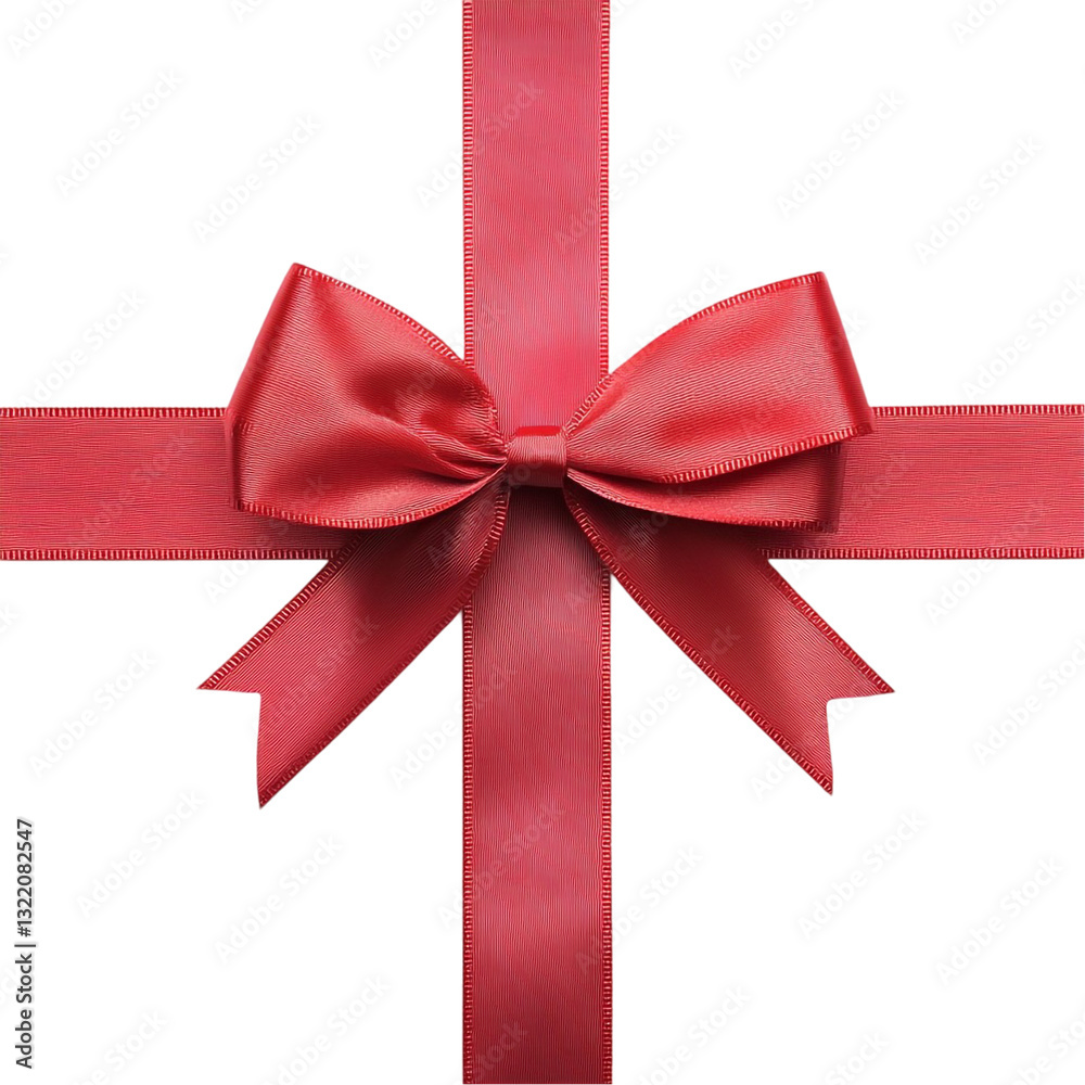 A perfect red ribbon bow tied beautifully a festive gift wrap A perfect red ribbon bow tied beautifully a festive gift wrap