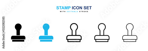 Stamp icons vector collection in black and blue colors on white background