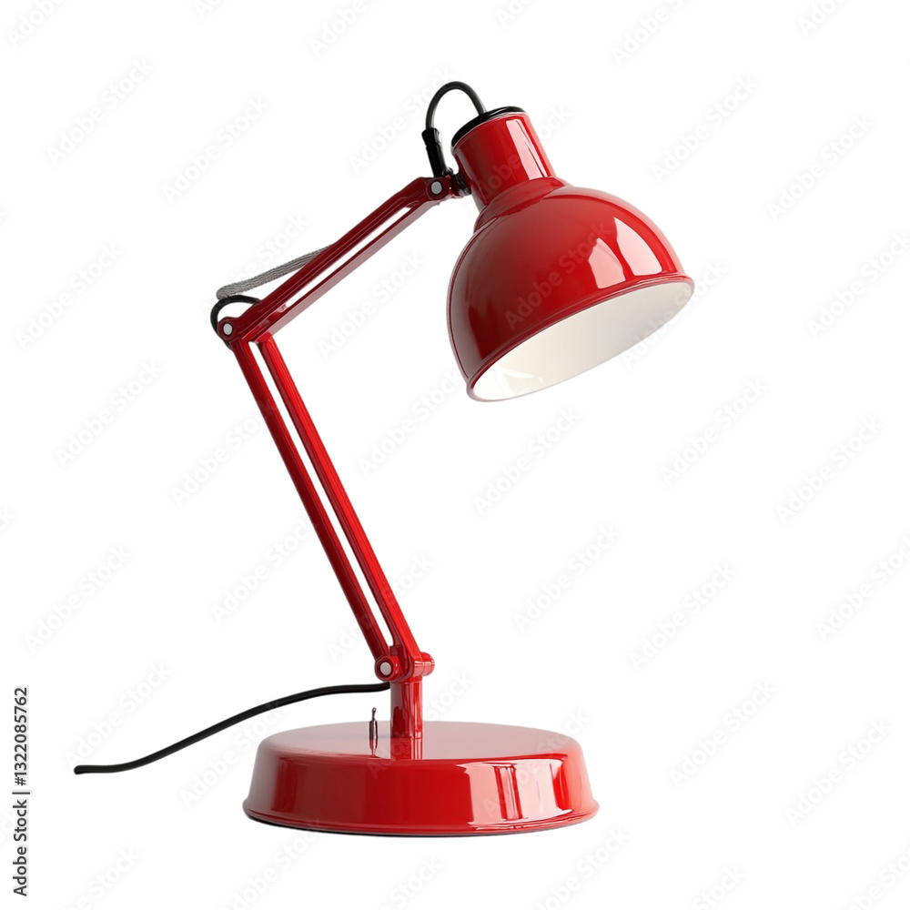 Fototapeta premium Stylish red desk lamp illuminating a workspace