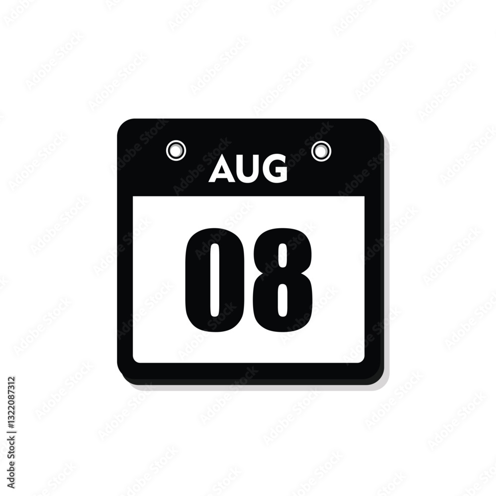calender icon, 08 august icon with white background calender icon, 08 august icon with white background