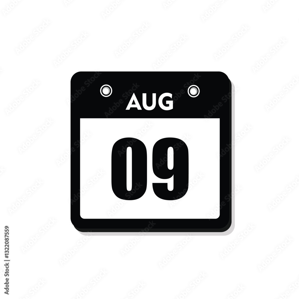 calender icon, 09 august icon with white background calender icon, 09 august icon with white background