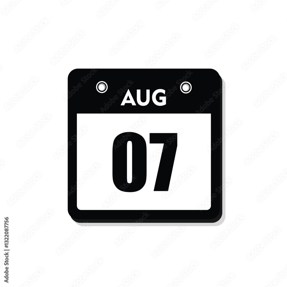 calender icon, 07 august icon with white background calender icon, 07 august icon with white background