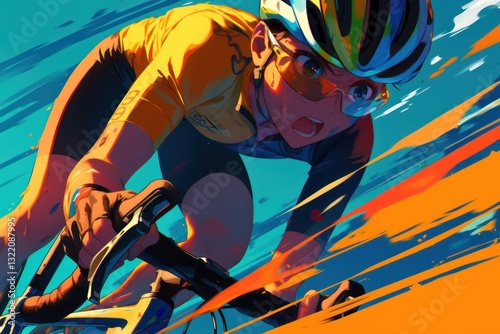 Animated Cyclist in Yellow Jersey Riding a Bicycle Fast