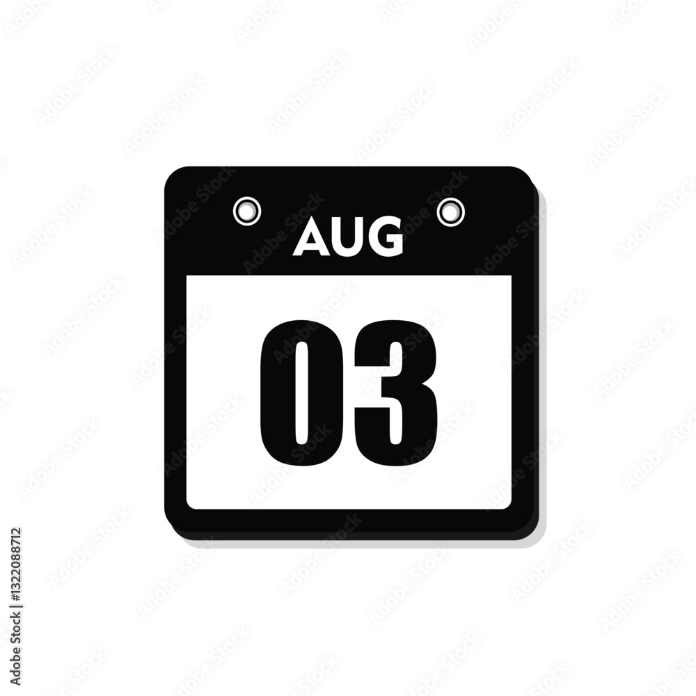 calender icon, 03 august icon with white background calender icon, 03 august icon with white background