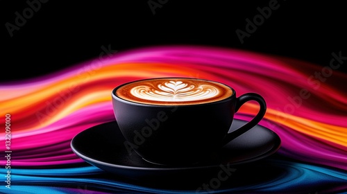   A cup of coffee resting atop a saucer placed atop another saucer perched on top of another saucer