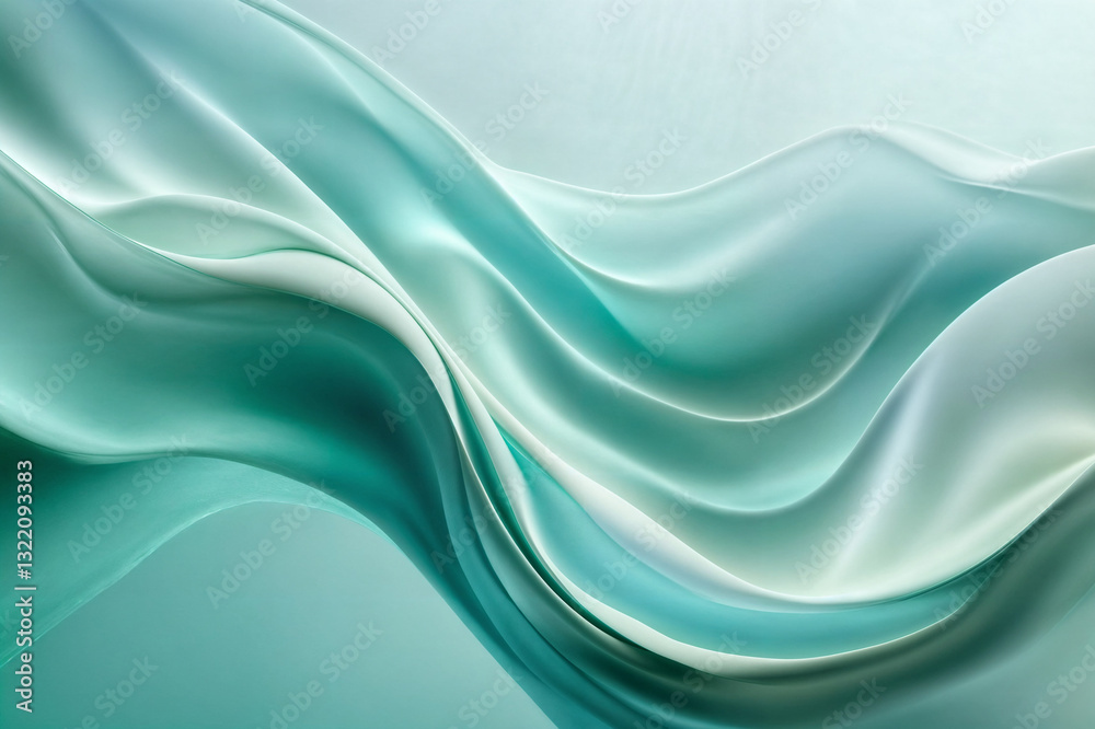 Abstract flowing aqua and mint green fabric with soft waves, smooth texture, and shimmering satin sheen. Abstract flowing aqua and mint green fabric with soft waves, smooth texture, and shimmering satin sheen.