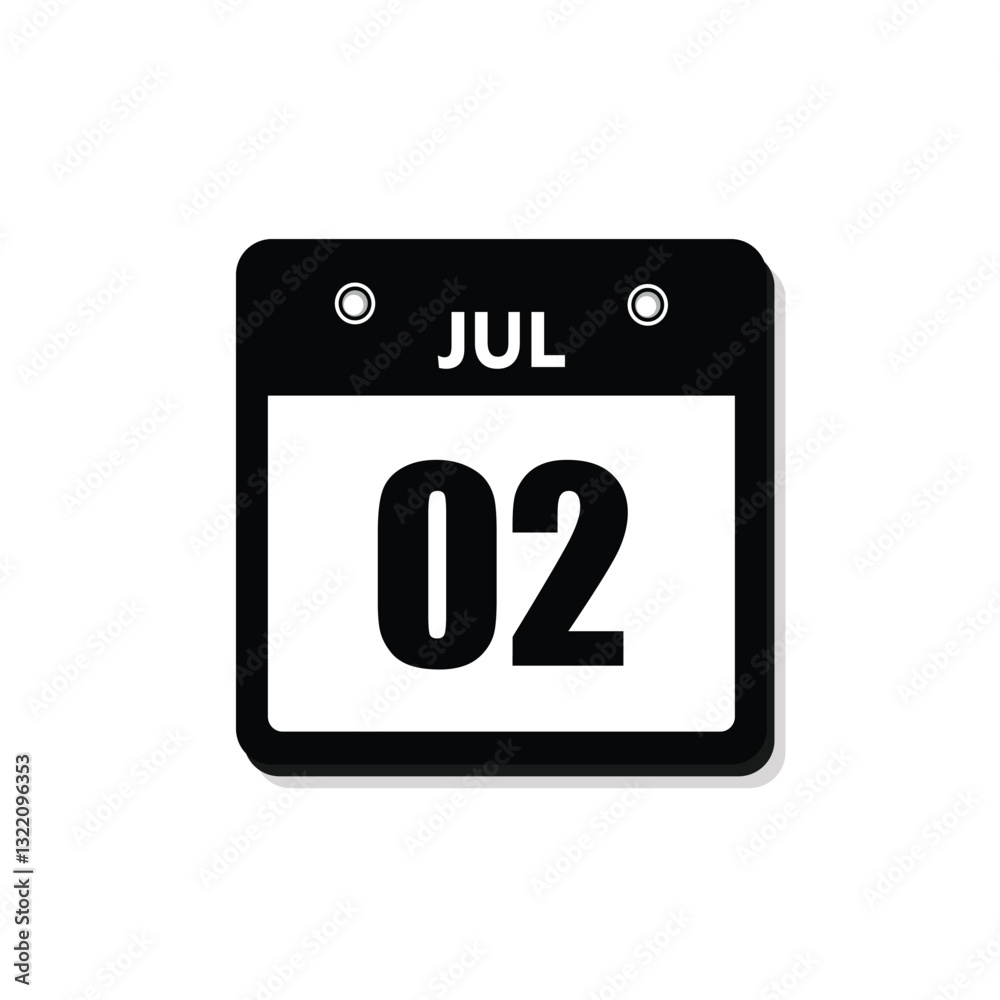 calender icon, 02 july icon with white background calender icon, 02 july icon with white background