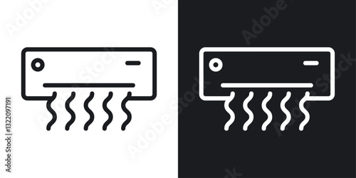 Air conditioner icon set in black and white stroke lines