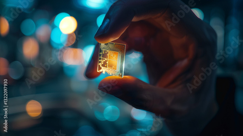 Hand holding microchip
