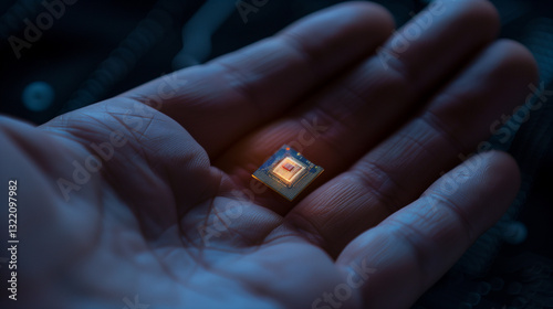 Hand holding microchip