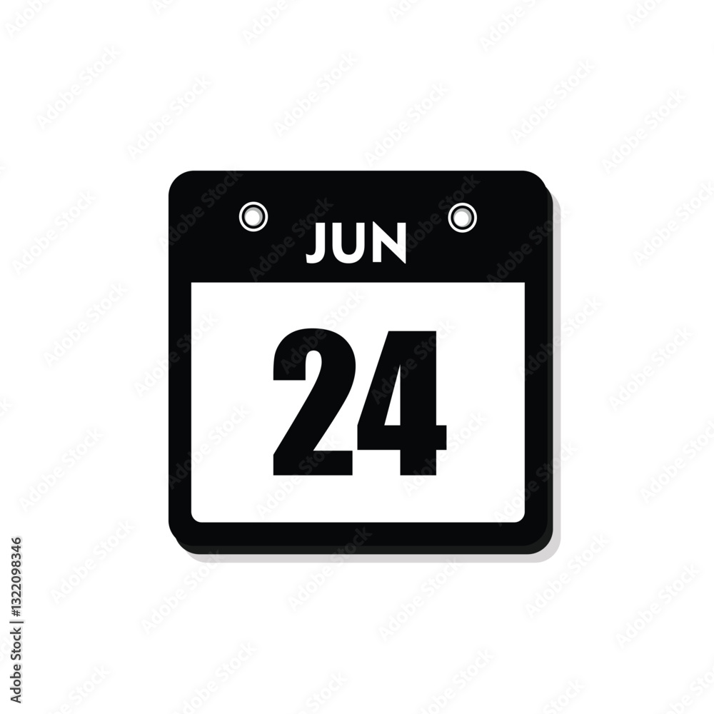 calender icon, 24 june icon with white background calender icon, 24 june icon with white background