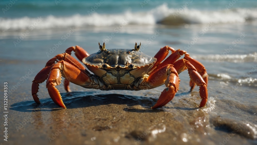 Close-up of a crab’s patterned shell, highlighting its natural camouflage Close-up of a crab’s patterned shell, highlighting its natural camouflage