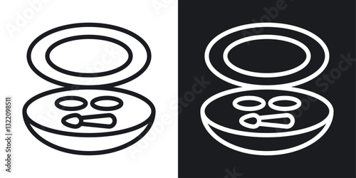 Cosmetic powder with mirror icon set in black and white stroke lines