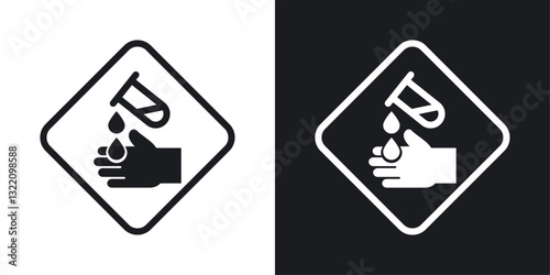Corrosive acid safety sign set in black and white stroke lines