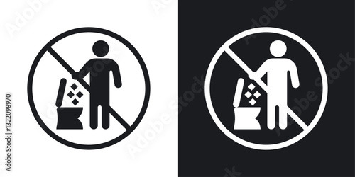Do not litter in toilet sign set in black and white stroke lines