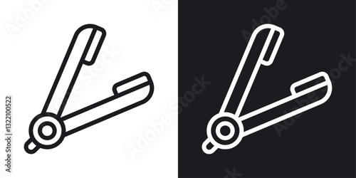 Hair straightener icon set in black and white stroke lines