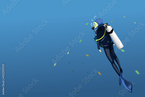 sea ​​view, scuba diving in the sea with some fishes
