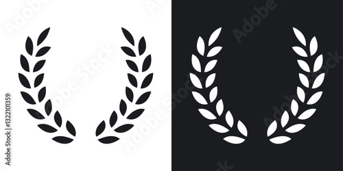 Laurel wreath icon set in black and white stroke lines