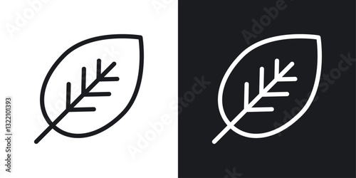 Leaf icon set in black and white stroke lines