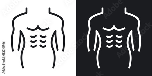 Male torso icon set in black and white stroke lines