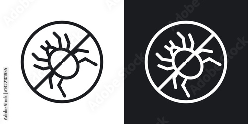 Mite in the prohibition sign set in black and white stroke lines
