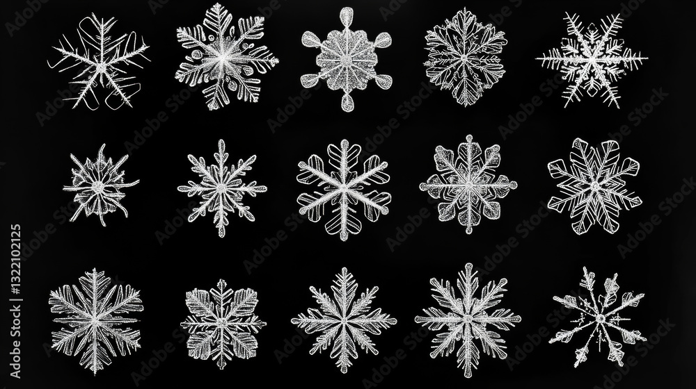 Flat snowflakes. Winter snowflake crystals, christmas snow shapes and frosted cool blue icon, cold xmas season frost snowfall decoration. Vector isolated symbol set Flat snowflakes. Winter snowflake crystals, christmas snow shapes and frosted cool blue icon, cold xmas season frost snowfall decoration. Vector isolated symbol set