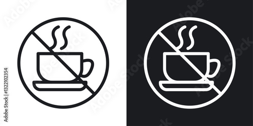 No coffee cup sign set in black and white stroke lines