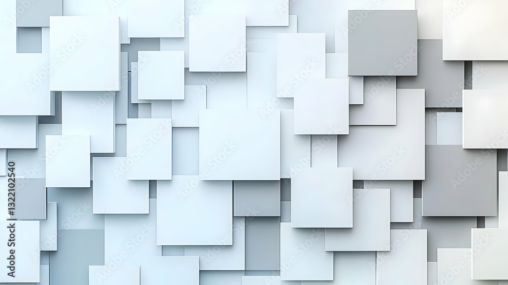 Abstract 3D Render of Overlapping White and Grey Squares in a Minimalist Geometric Pattern Abstract 3D Render of Overlapping White and Grey Squares in a Minimalist Geometric Pattern