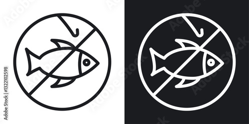 No fishing icon set in black and white stroke lines