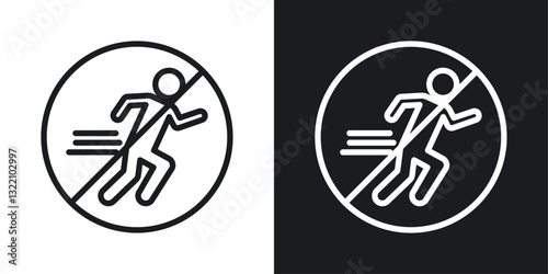 No running sign set in black and white stroke lines