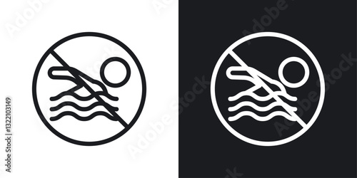 No swimming sign set in black and white stroke lines