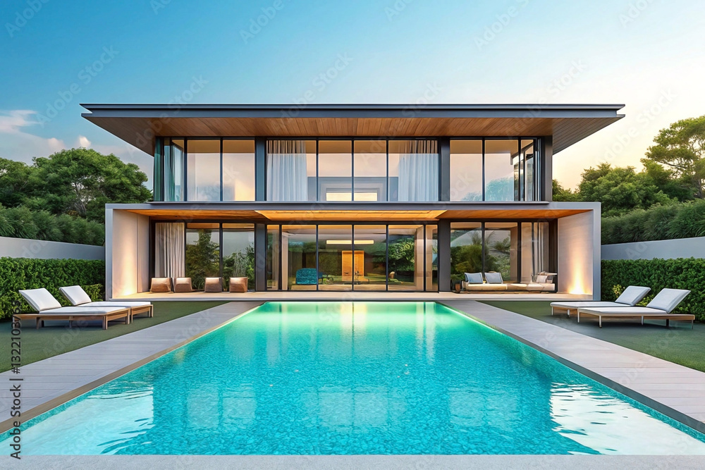 Fototapeta premium Modern luxury home with pool (1)