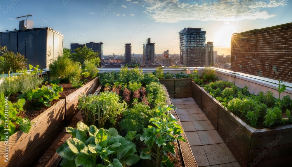 Fototapeta premium vibrant urban garden on a rooftop in the city