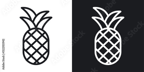 Pineapple icon set in black and white stroke lines