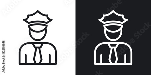 Police icon set in black and white stroke lines