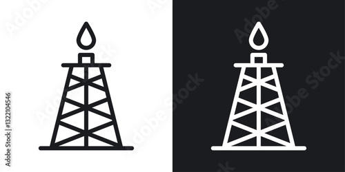 Shale gas rig icon set in black and white stroke lines