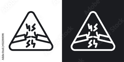 Short circuit icon set in black and white stroke lines